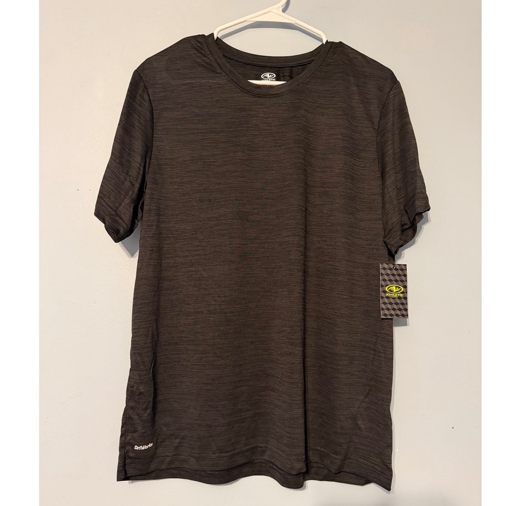 Athletic Works Men's Large DriWorks Poly Jersey Tee Rich Black Stripe 2036